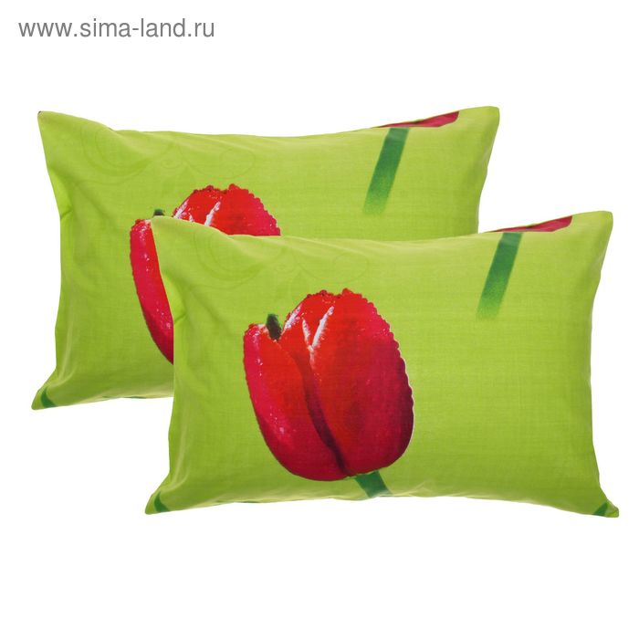 Комплект наволочек "Этель поплин" Тюльпаны 50*70 см - 2 шт, 100% хлопок, поплин - Фото 1