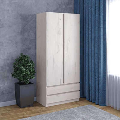 Шкаф двухстворчатый для одежды «Клик Мебель», 2 ящика, 900×530×2100 мм, цвет крафт белый