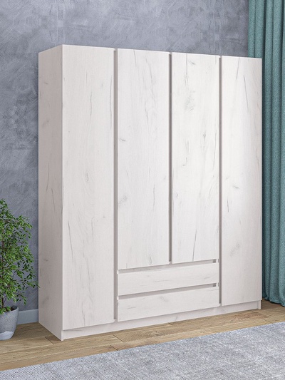 Шкаф четырёхстворчатый для одежды «Клик Мебель. Зара», 2 ящика, 1760×530×2100 мм, цвет крафт белый