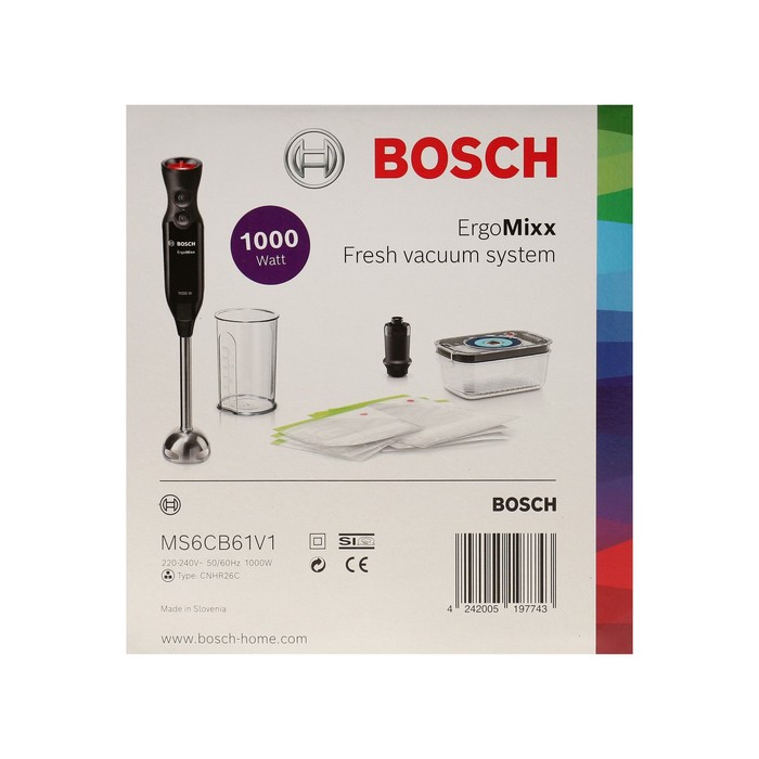 Блендер Bosch MS6CB61V1, погружной, 1000 Вт, 0.6 л, 12 скоростей, чёрный