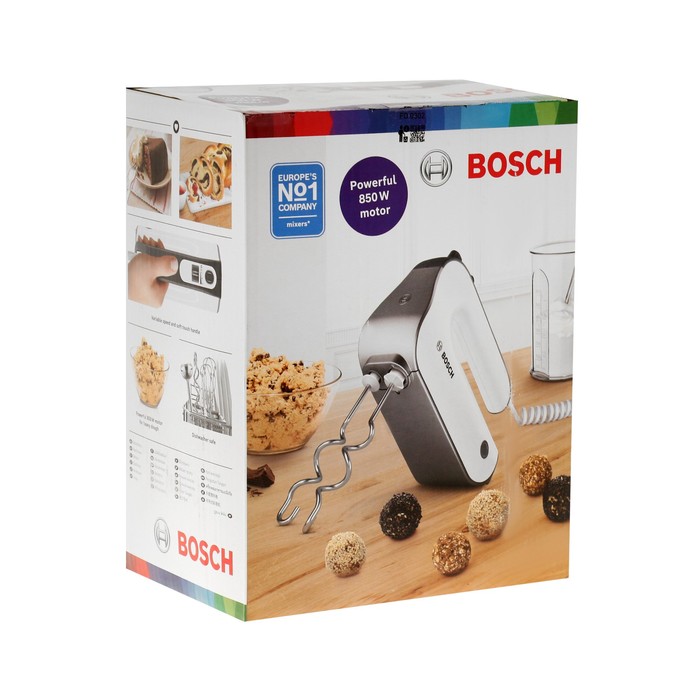 Миксер Bosch MFQ49700, ручной, 850 Вт, 5 скоростей, бело-серый - фото 51545117