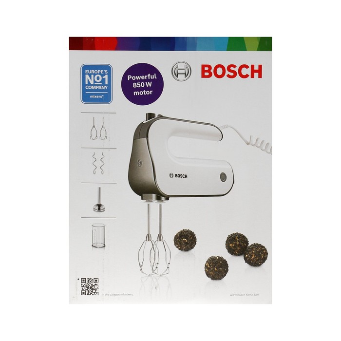 Миксер Bosch MFQ49700, ручной, 850 Вт, 5 скоростей, бело-серый - фото 51545119