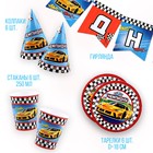 Набор бумажной посуды "Машины", красный,(6 тарелок , 1 гирлянда , 6 стаканов, 6 колпаков - фото 24443465