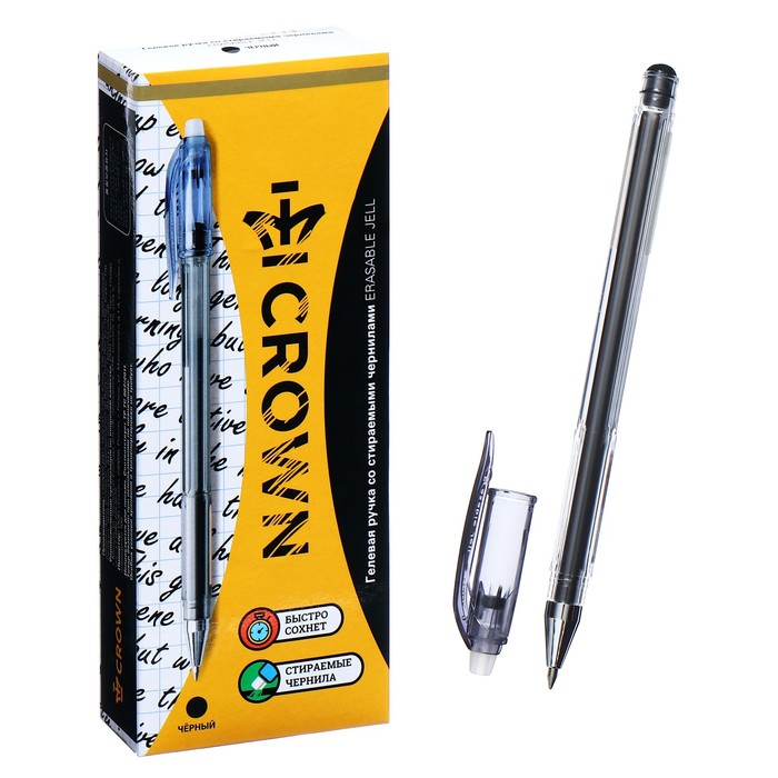 Ручка гелевая стираемая Crown "Erasable Jel", узел 0.5 мм, чернила черные
