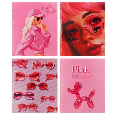 Тетрадь 48 листов в клетку на гребне, Barbie pink style, обложка мелованный картон, выборочный УФ-лак, блок офсет, 4В МИКС