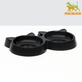 Миска двойная "Кошка" 27 х 14 х 13,5 см, черная 10101249