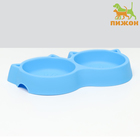 Миска пластиковая двойная "Кошка" 25 х 13 х 3,5 см, голубая - фото 3301254