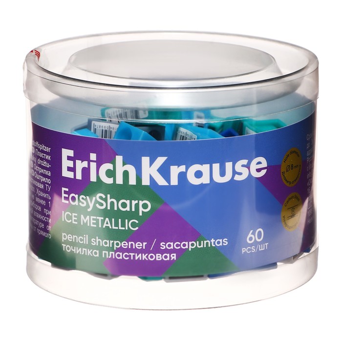Точилка 1 отверстие ErichKrause "EasySharp" Ice Metallic, пластиковая, МИКС