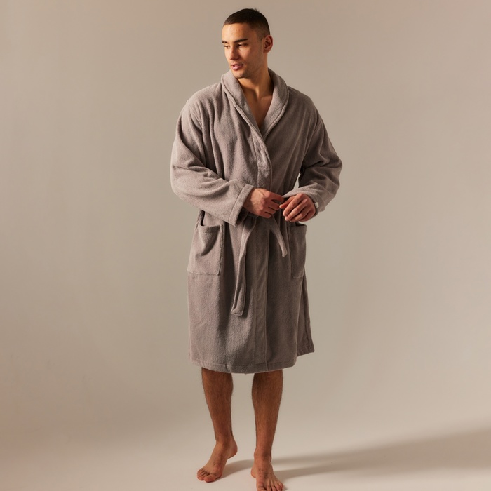 Халат махровый мужской SL HOME: Basic «Софт Мист», размер L, хлопок 100%, серый - Фото 1