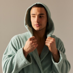 Халат махровый с капюшоном мужской SL HOME: Basic «Аззура», размер M, хлопок 100%, мятный