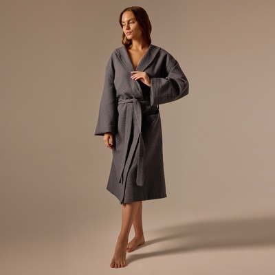 Халат вафельный женский SL HOME: Waffle «Гри Сандре», размер S, хлопок 100%, тёмно-серый