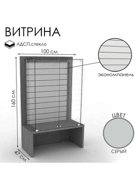 Витрина закрытая с экономпанелью, 100×47×160, ЛДСП, стекло, серая