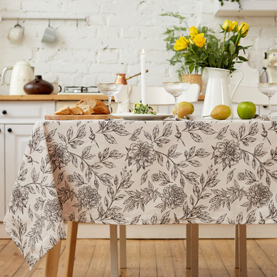 Скатерть «Этель» Black flowers, 149×220 см, 100% хлопок, саржа 190 г/м²