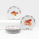 Набор фарфоровых тарелок Sealife, 6 предметов, рисунок МИКС - фото 8544112