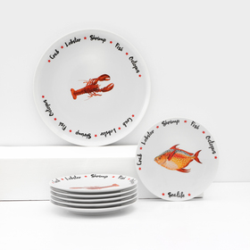 Набор фарфоровых тарелок для пиццы Sealife, 7 предметов, рисунок МИКС