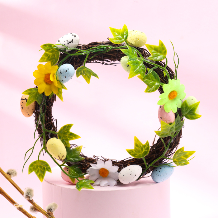 Пасхальный декор, венок на пасху «Яйца и цветы» 20×18×4 см - Фото 1
