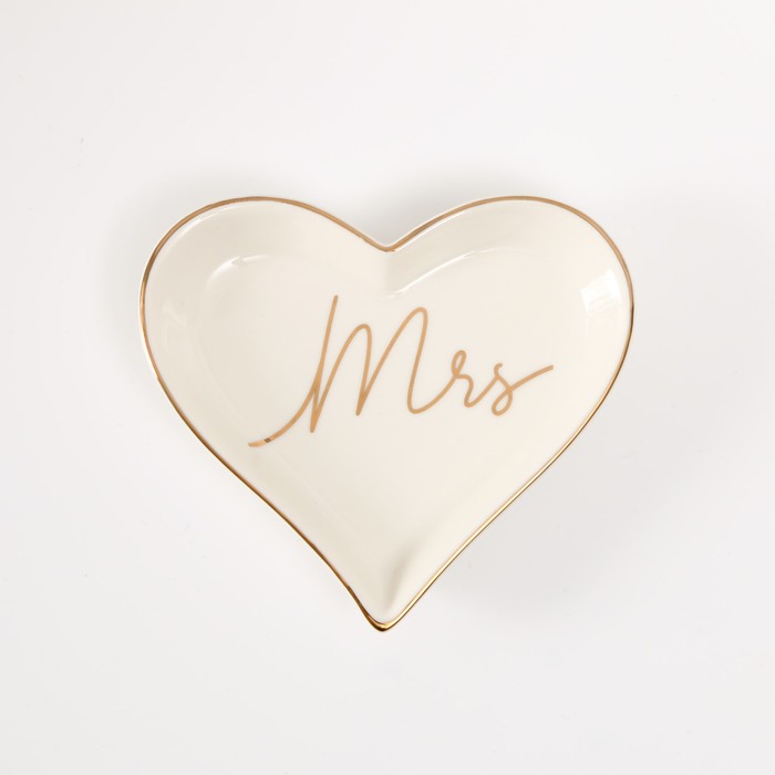Сувенир керамика подставка под кольца "Миссис" сердце 10х9х1,6 см
