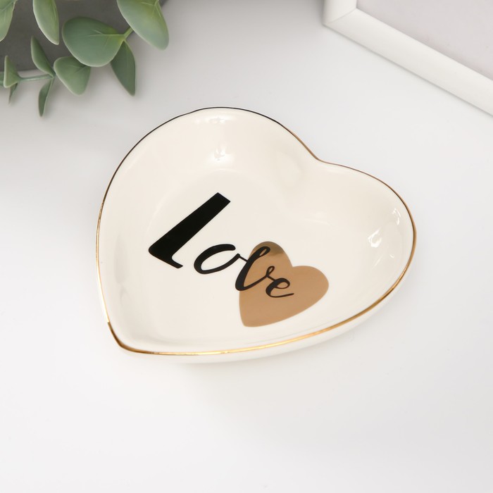 Сувенир керамика подставка под кольца "Сердце. Любовь" 10,5х10х2 см - Фото 1