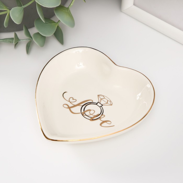 Сувенир керамика подставка под кольца "Сердце. Кольцо" 10,5х10х2 см - Фото 1