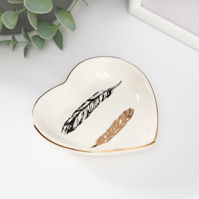 Сувенир керамика подставка под кольца "Сердце. Пёрышки" 10,5х10х2 см