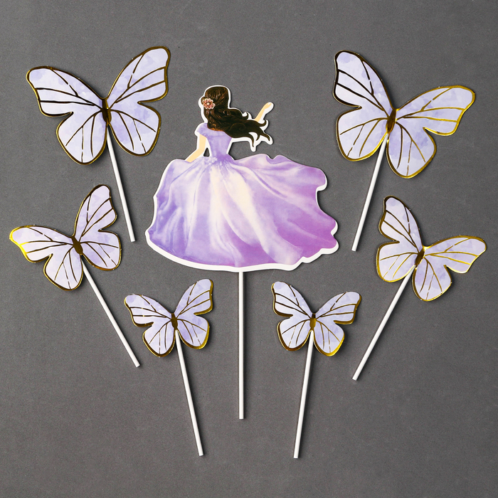 Набор для украшения "Девушка с бабочками", набор 7 шт, цвет фиолетовый