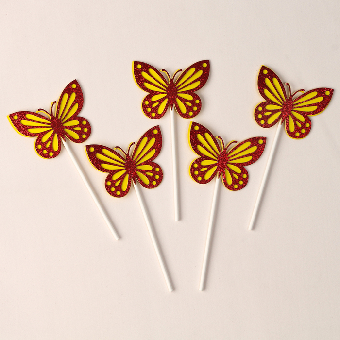 Набор для украшения "Бабочки", набор 5 шт, цвет красный