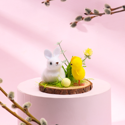 Пасхальный декор «Зайчик и цыпленок на полянке» 8×8×7 см