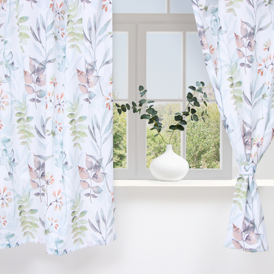 Шторы для кухни Доляна «Акварельные листья», 145×180- 2 шт., подхваты - 2 шт., 100% п/э