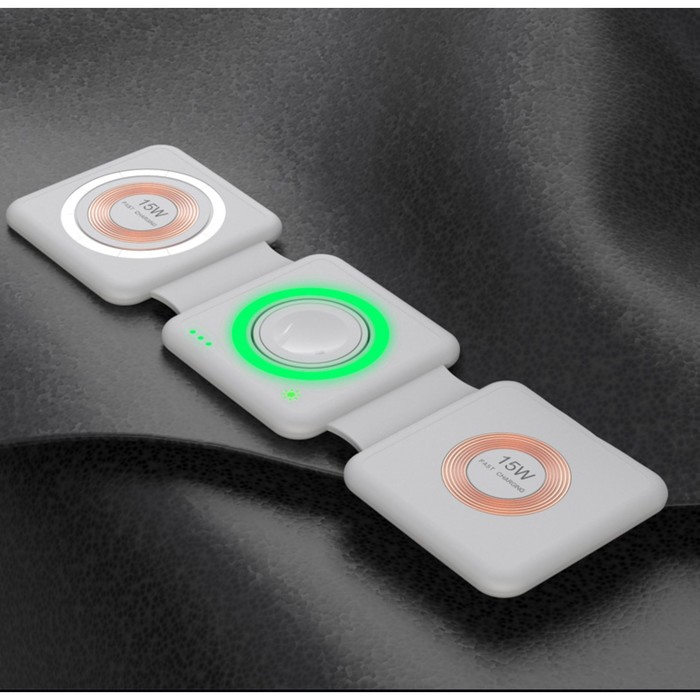 

Беспроводная зарядка 3 в 1 H39, 15 W, подсветка, поддержка MagSafe, складная, стекло, белая