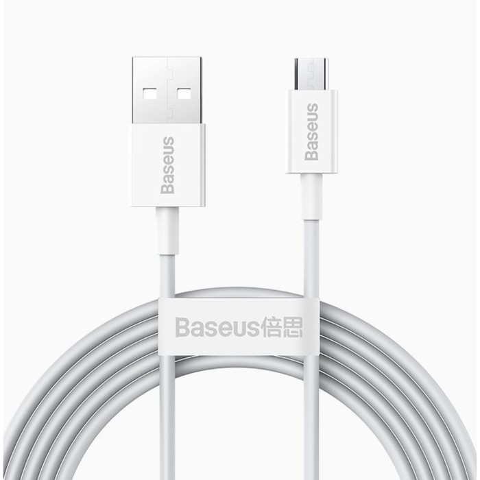 Кабель Baseus, MicroUSB - USB, 2 А, TPE оплётка, 1 м, белый цена и фото