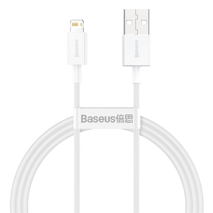 Кабель Baseus, Lightning - USB, 2.4 А, TPE оплётка, 1 м, белый