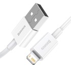 Кабель Baseus, Lightning - USB, 2.4 А, TPE оплётка, 1 м, белый 9495775 - фото 13015877