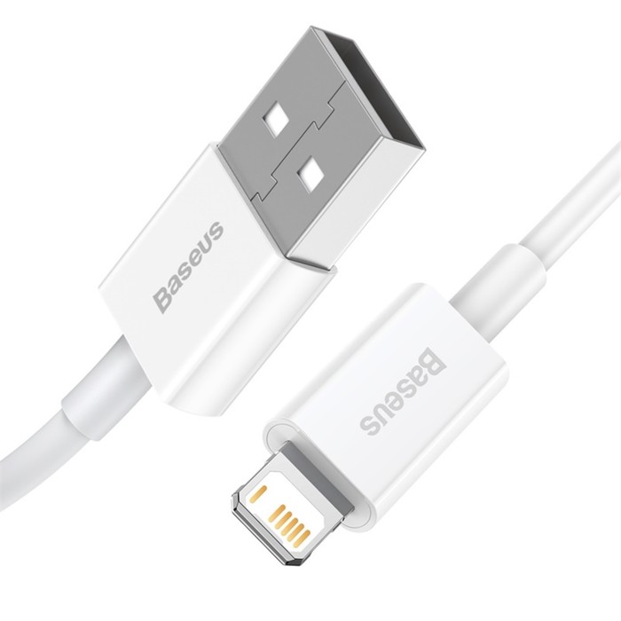 Кабель Baseus, Lightning - USB, 2.4 А, TPE оплётка, 1 м, белый - фото 51532467