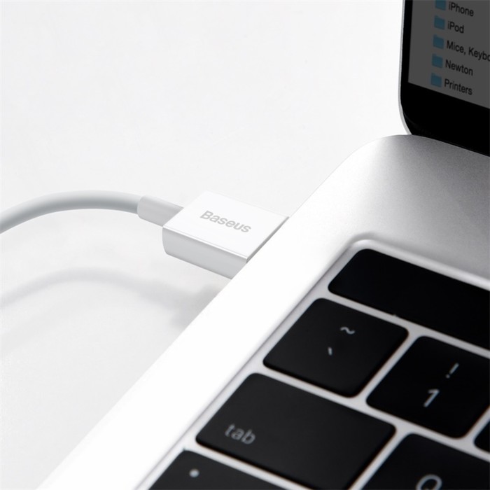 Кабель Baseus, Lightning - USB, 2.4 А, TPE оплётка, 1 м, белый - фото 51532473