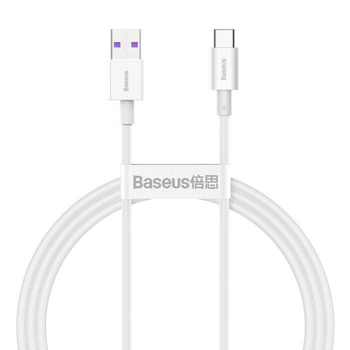 Кабель Baseus, Type-C - USB, 6 А, 66W, TPE оплётка, 1 м, белый - фото 51532477