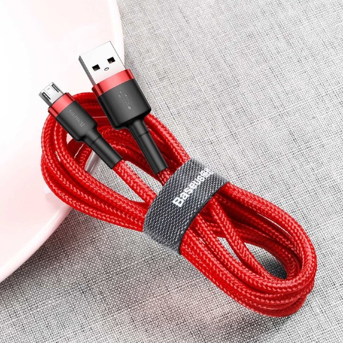 Кабель Baseus, MicroUSB - USB, 2.4 А, ПВХ оплётка, 1 м, красный - фото 51532504