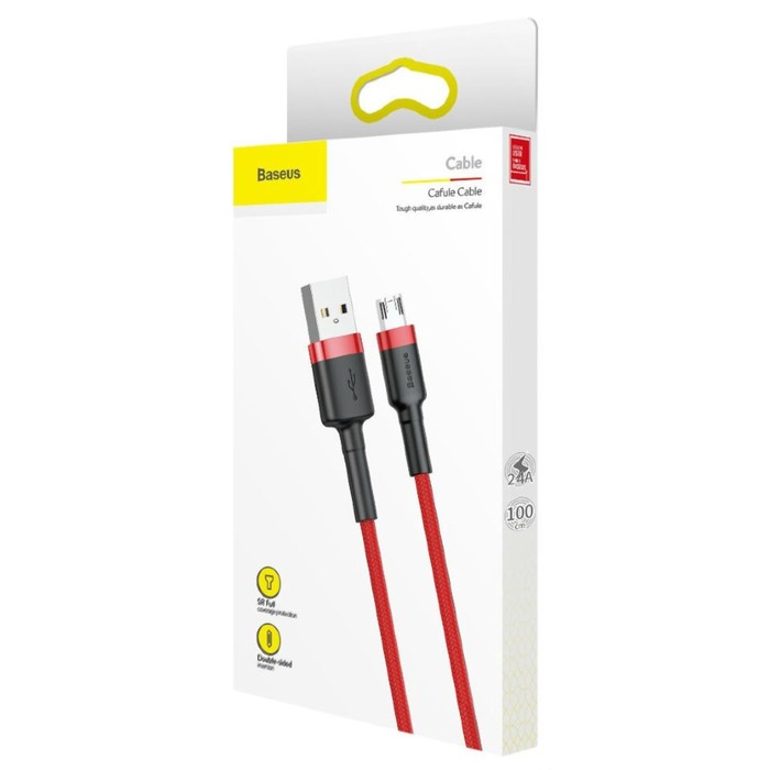 Кабель Baseus, MicroUSB - USB, 2.4 А, ПВХ оплётка, 1 м, красный - фото 51532505