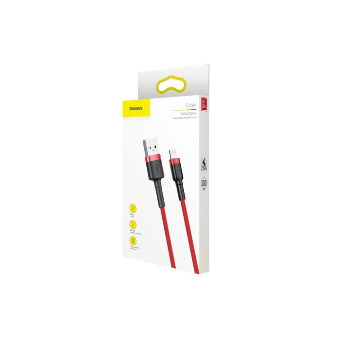 Кабель Baseus, Lightning - USB, 2.4 А, ПВХ оплётка, 1 м, чёрно-красный - фото 51532524