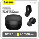 Наушники беспроводные Baseus WM01, TWS, вакуумные, BT5.0, 40/300 мАч, микрофон, чёрные - фото 8928415