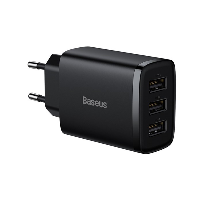 Сетевое зарядное устройство Baseus, 3USB, 3 А, 17W, чёрное - фото 51532668