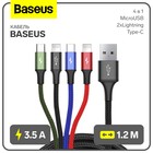 Кабель Baseus, 4 в 1, microUSB/2 Lightning/Type-C, 3.5 A, 1.2  м, чёрный - фото 3303498