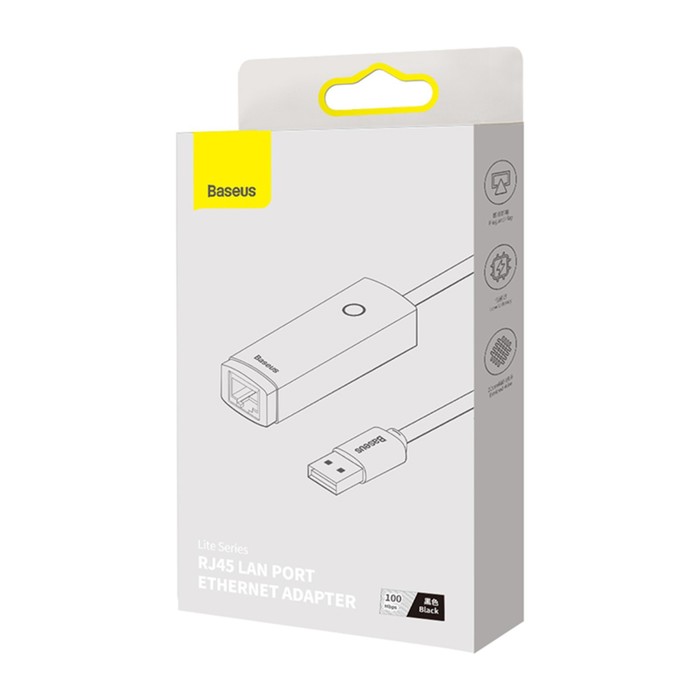 Адаптер Baseus Lite Series Ethernet Adapter, USB A- RJ45 (100Mbps), черный - фото 51532915