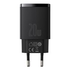 Зарядное устройство Baseus Compact Quick Charger USB+Type-C, 3A, 20W, черный - Фото 3