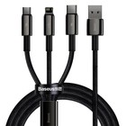 Кабель 3в1 Baseus,Tungsten Gold One-for-three, MicroUSB+Type-C+Lightning,3.5A, 1.5 м,черный - Фото 2