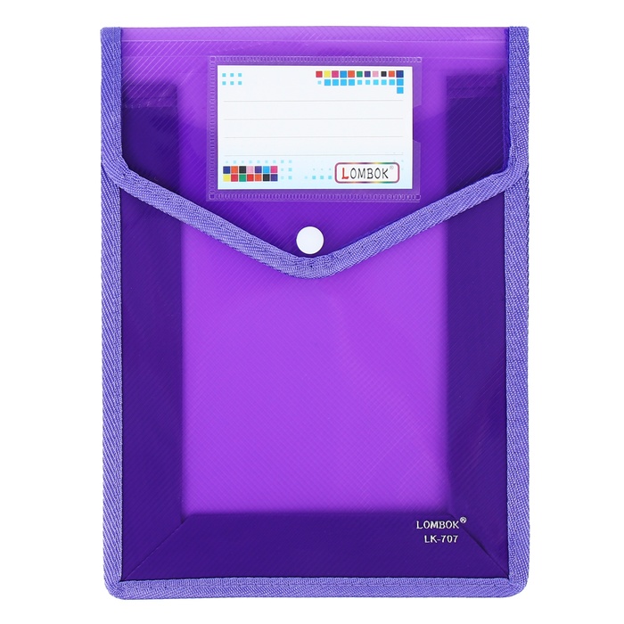 Папка-конверт на кнопке А5, 500 мкр, с расширением, вертикальная, карман для визиток, МИКС