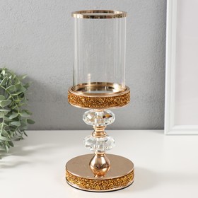 Подсвечник стекло, металл на 1 свечу "Вива кристалл" на магните, золото 11,8х11,8х28 см