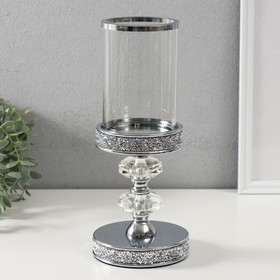 Подсвечник стекло, металл на 1 свечу "Вива кристалл" на магните, серебро 11,8х11,8х28,5 см
