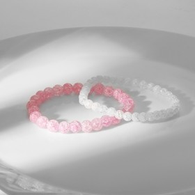 Набор браслетов шар №6 и №8 "Кварц сахарный", цвет бело-розовый