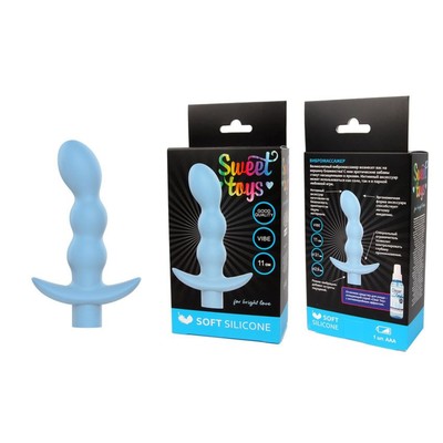 Анальный вибромассажер Sweet toys, Soft touch silicone 11 х 2,9 х 3,1 см, голубой