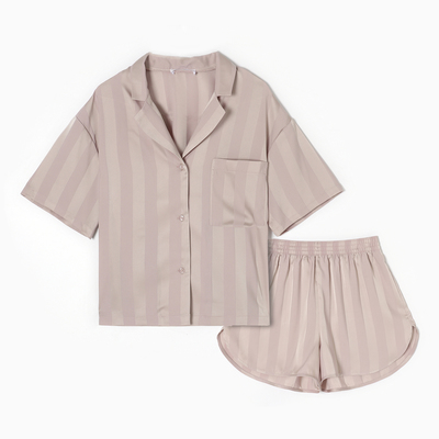Пижама женская (рубашка, шорты) KAFTAN «Полоска», размер 40-42, бежевая